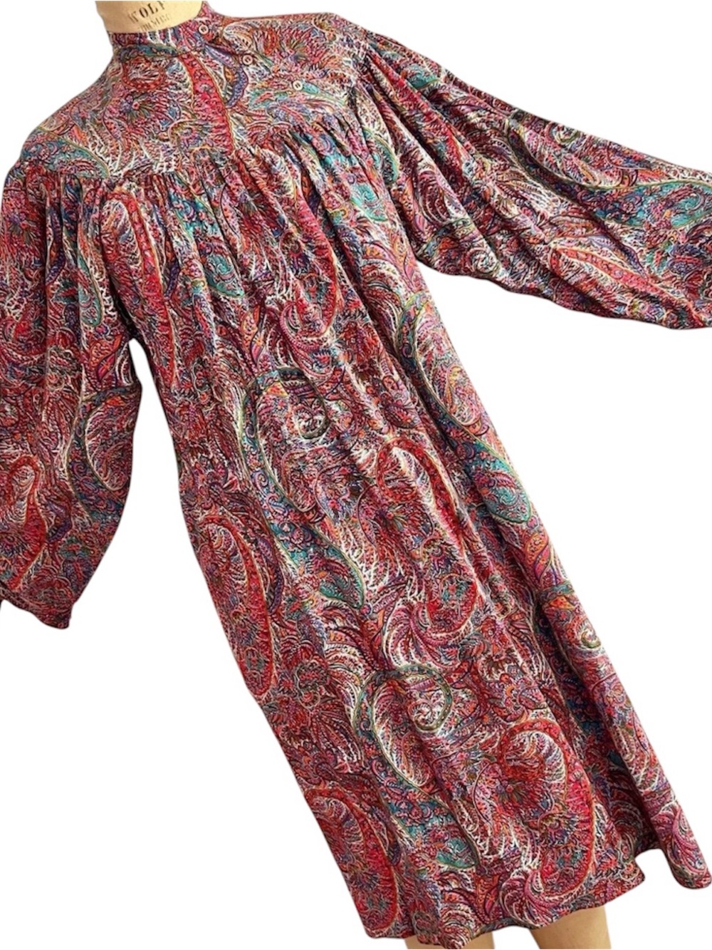 True Vintage 70s Plus Size Psychedelic Paisley Prairie Dress Boho Midi Pockets - Picture 7 of 11